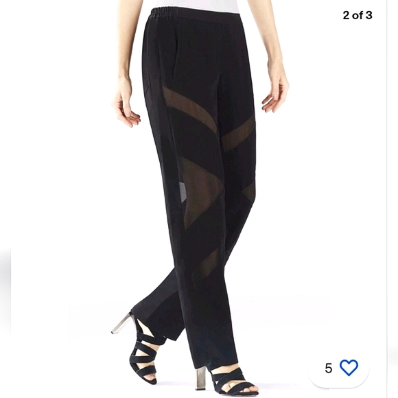 NWT$228 BCBG MaxAzria Caleb Straight Leg Sheer Pannel Black Dress Pants Sz Small